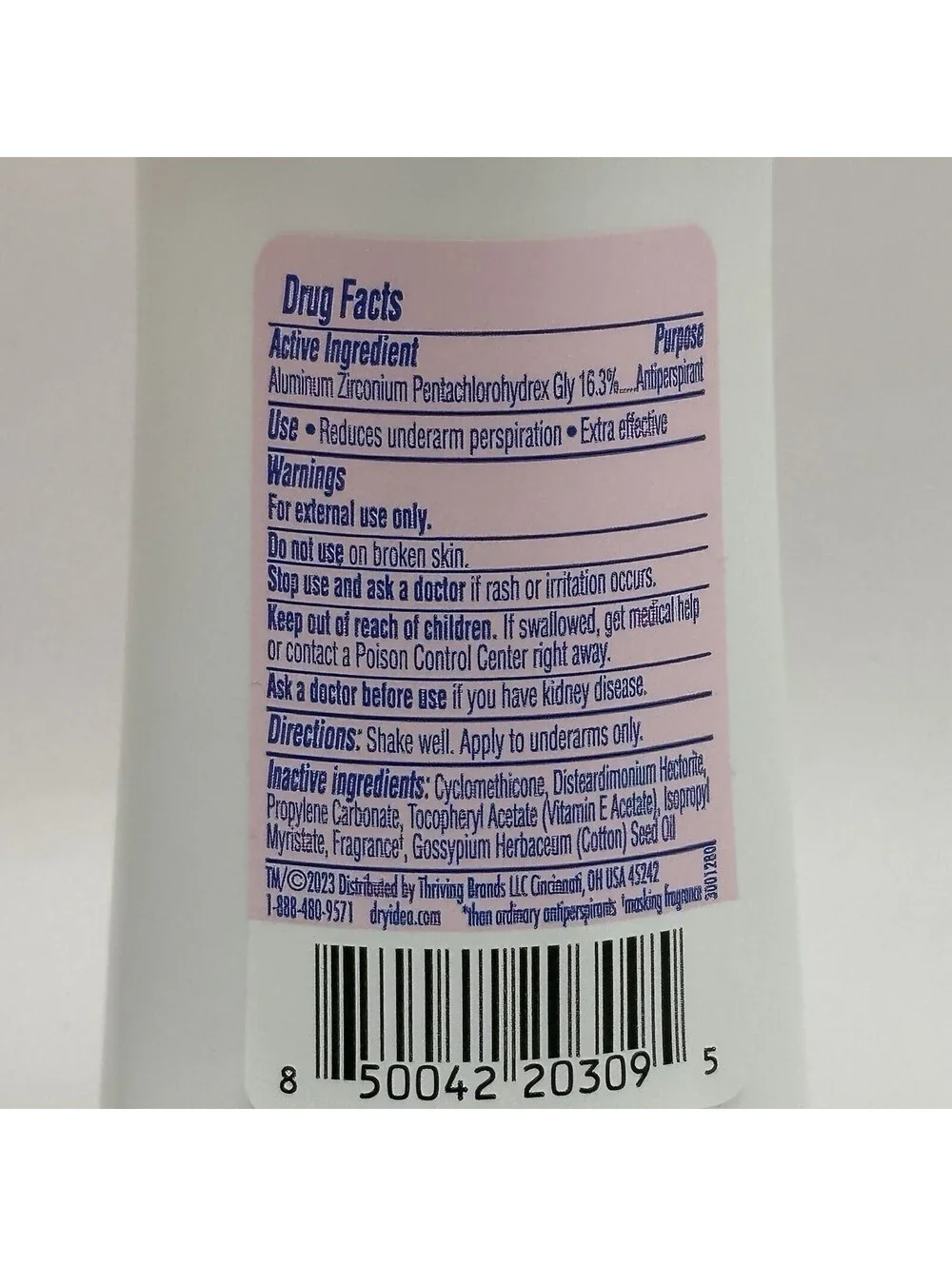 Dry Idea Unscented Antiperspirant Deodorant Roll On 3.25 oz Pack of 2